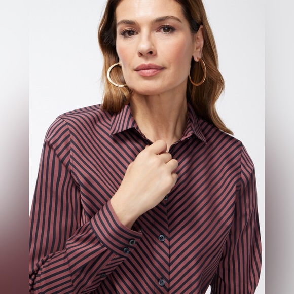 Chico’s No Iron Stretch Sable Imperial Stripe Tunic - Picture 3 of 13